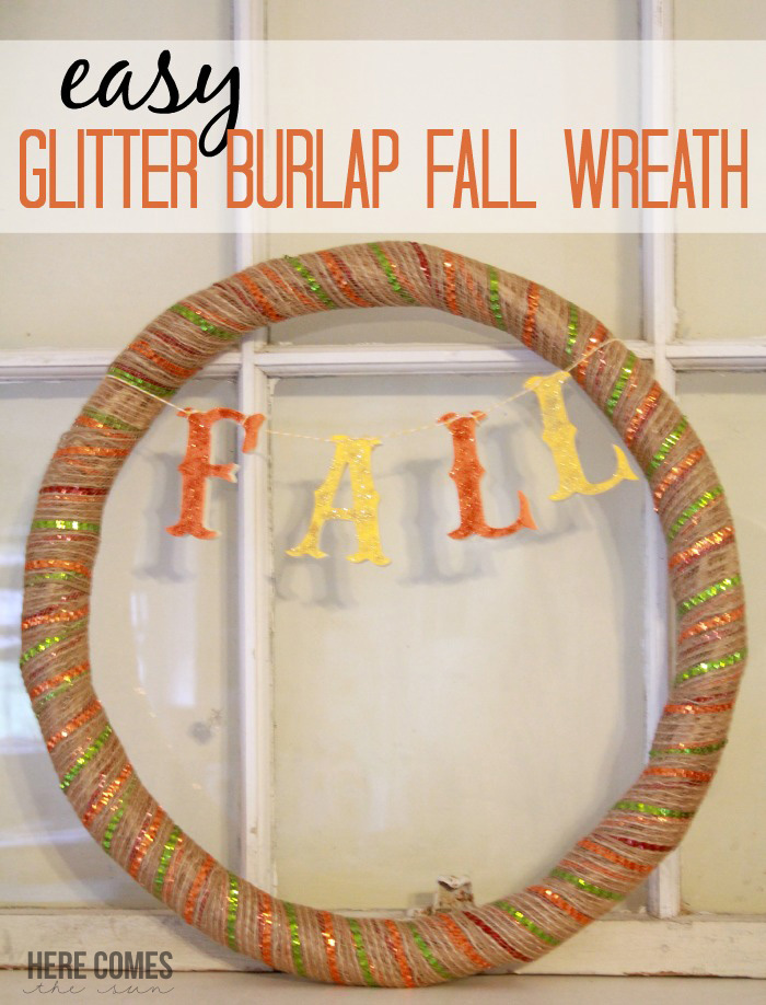 Easy Glitter Burlap Fall Wreath
