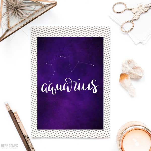 Hand Lettered Constellation Print – Aquarius