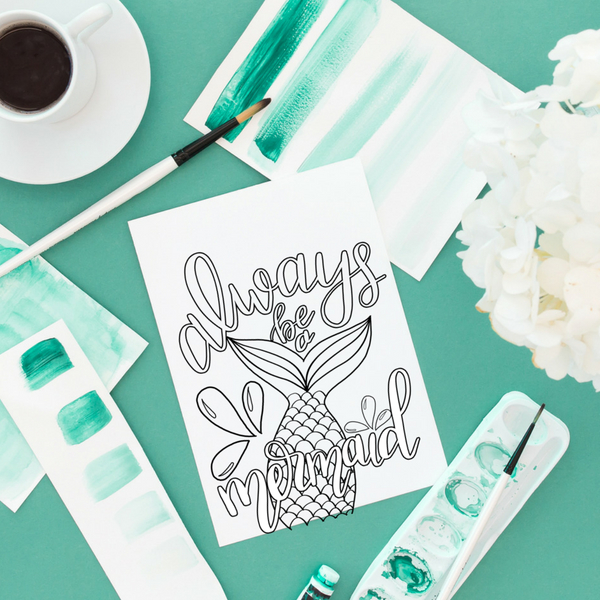 Hand Lettered Mermaid Coloring Page