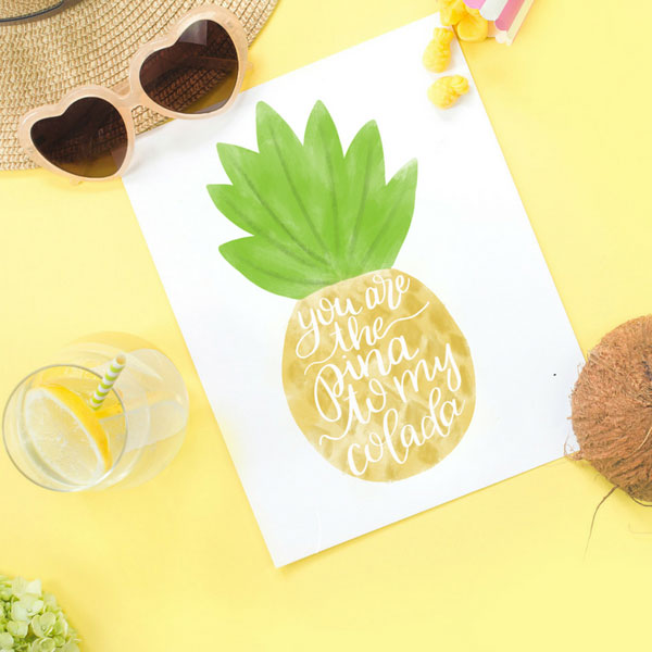 Hand Lettered Watercolor Pineapple Print and SVG File