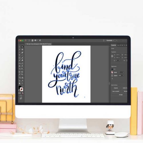 vectorized hand lettering on computer screen