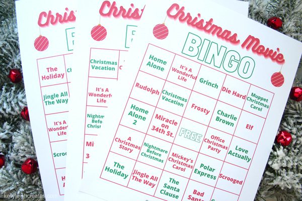 Christmas movie bingo cards